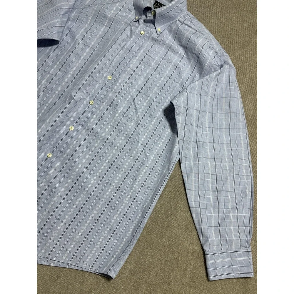 Jos A Bank Shirt Mens Medium Blue Check Plaid Button Down Long Sleeve Cotton‎